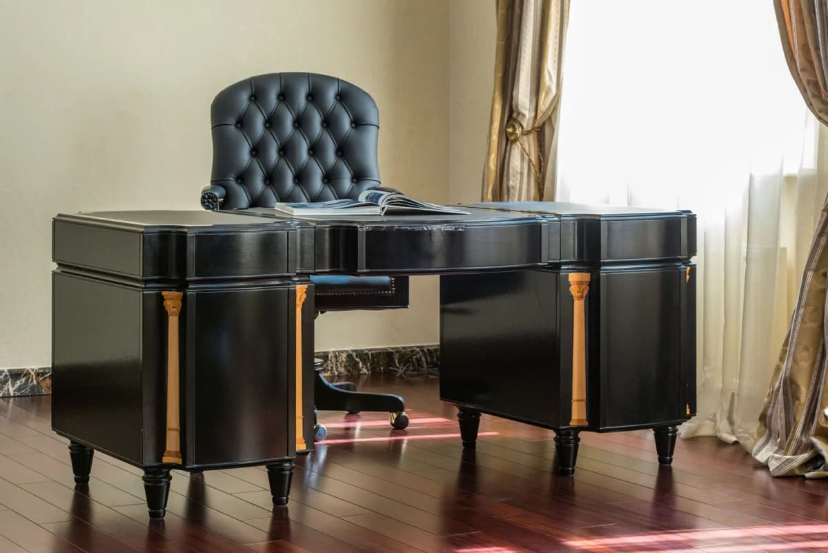 Black Luxury Executive Desk with Gold Column Detail