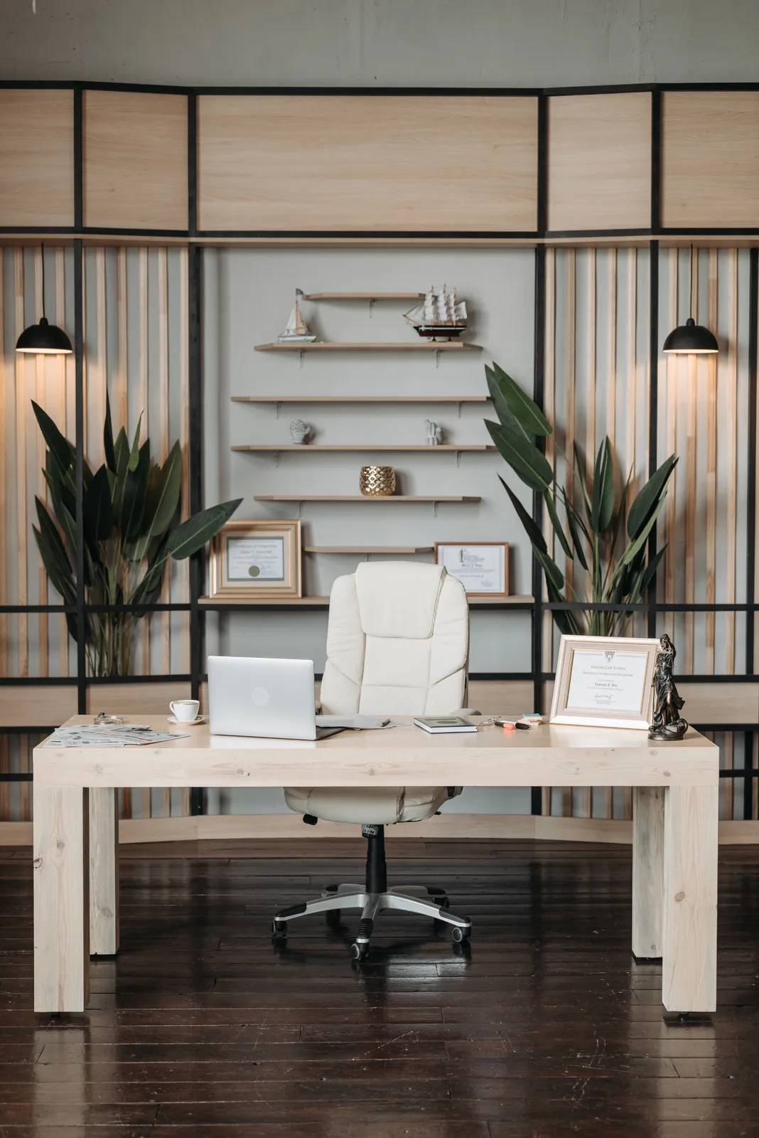 Natural Pine Home Office Desk with Shelf Display