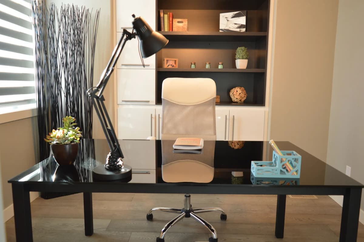 Black Compact Desk with Integrated Storage Cabinet