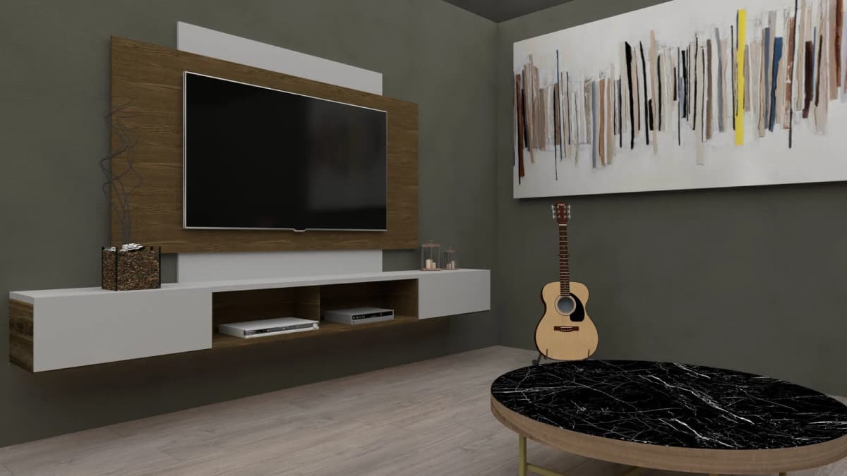 Floating Walnut Panel TV Unit