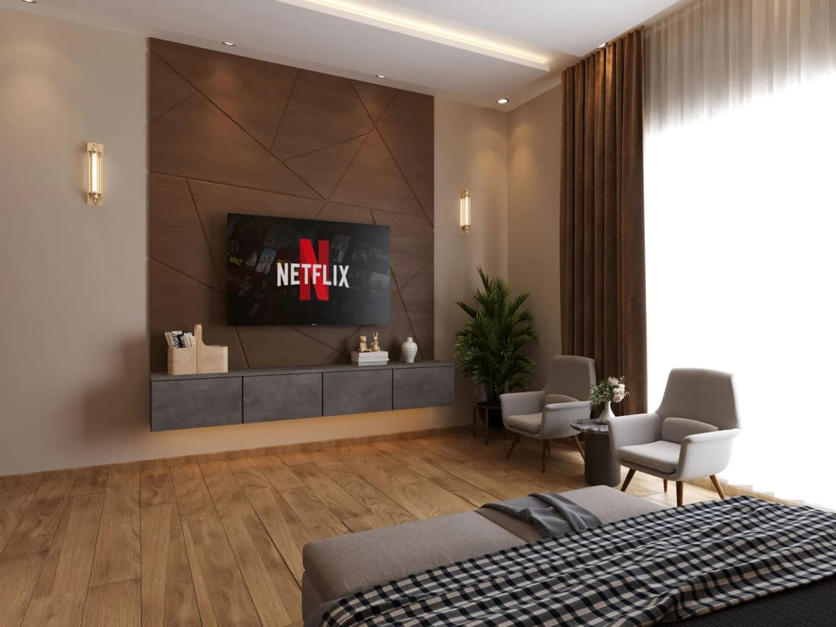 Bedroom Geometric Wood Panel TV Unit